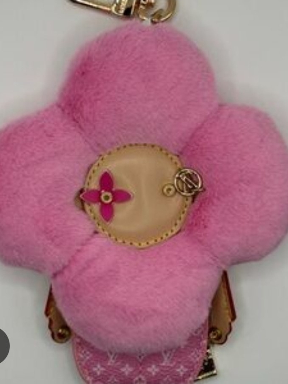 LV Plush Pink Flower Purse Charm Accent